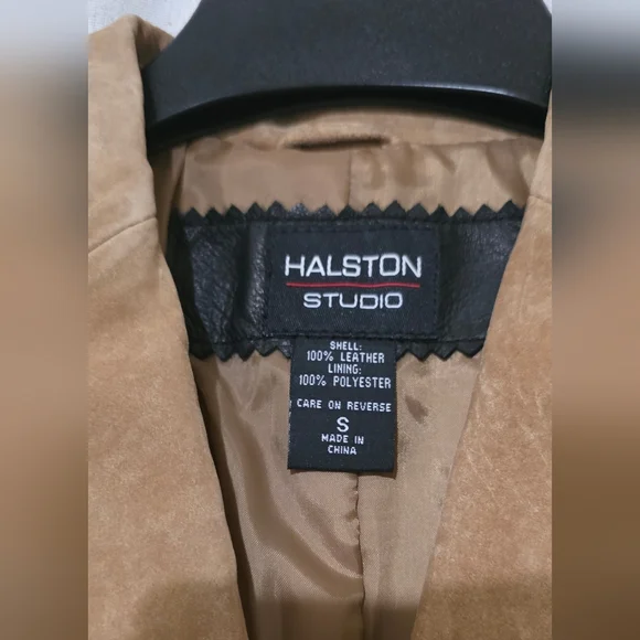 NWT Halston Studio Suede Leather Long Jacket Size S Color Caramel - Picture 2 of 12